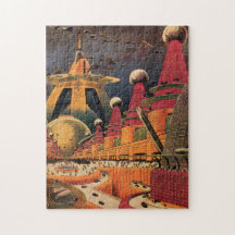 Vintage Science Fiction Futuristische Stadt Flying