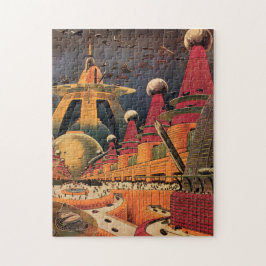 Vintage Science Fiction Futuristische Stadt Flying Puzzle