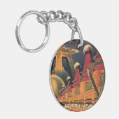 Vintage Science Fiction Futuristische Stadt Flying Schlüsselanhänger (Vorderseite links)