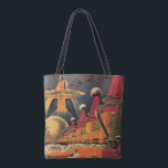 Vintage Science Fiction Futuristische Stadt Flying Tasche<br><div class="desc">Vintages Bild der Reise-und Transport-Science Fiction mit einem klassischen Comic-Buch Retro sci,  wenn urbane Umgebung mit einer Stadt der Zukunft. Die architektonischen Gebäude sind wie Kegel geformt und die Fahrzeuge fliegen wie Vögel,  während sich Menschenmassen durch die Metropole bewegen.</div>