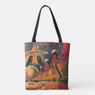 Vintage Science Fiction Futuristische Stadt Flying Tasche