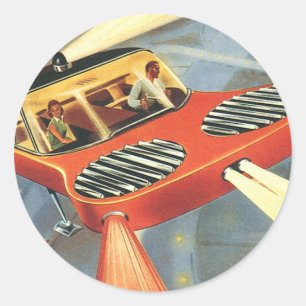 Vintage Science-Fiction futuristisches Flugauto Runder Aufkleber