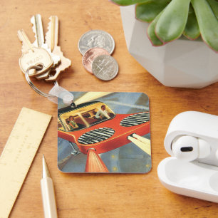 Vintage Science-Fiction futuristisches Flugauto Schlüsselanhänger