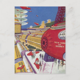 Vintage Science-Fiction, futuristisches New York C Postkarte