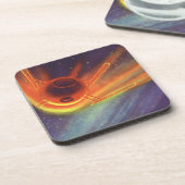 Vintage Science Fiction, glühende Rakete im Weltra Getränkeuntersetzer (Linke Seite)