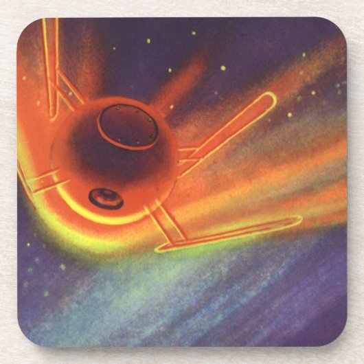 Vintage Science Fiction, glühende Rakete im Weltra Getränkeuntersetzer (Vorderseite)