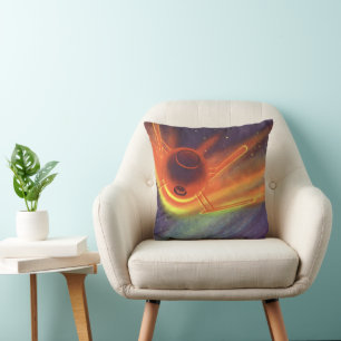 Vintage Science Fiction, glühende Rakete im Weltra Kissen