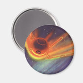 Vintage Science Fiction, glühende Rakete im Weltra Magnet (Vorderseite/Rückseite)