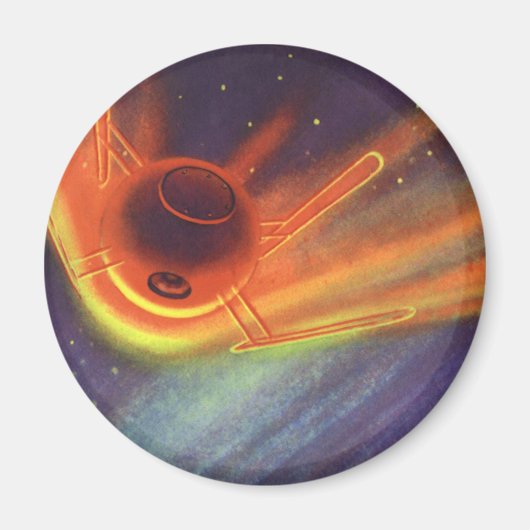 Vintage Science Fiction, glühende Rakete im Weltra Magnet (Vorne)