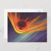 Vintage Science Fiction, glühende Rakete im Weltra Postkarte (Vorne/Hinten)