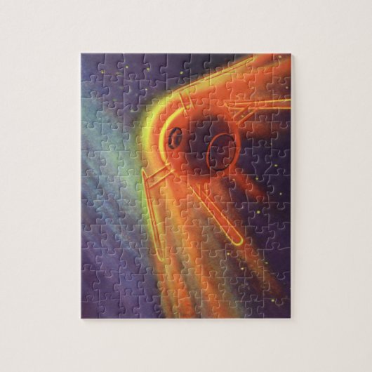 Vintage Science Fiction, glühende Rakete im Weltra Puzzle (Vertikal)