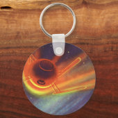 Vintage Science Fiction, glühende Rakete im Weltra Schlüsselanhänger (Vorderseite)