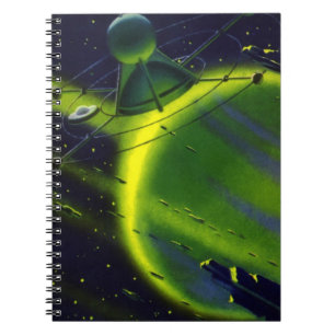 Vintage Science-Fiction Grüner Planet mit Raumschi Notizblock