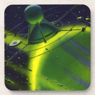 Vintage Science-Fiction Grüner Planet mit Raumschi Untersetzer