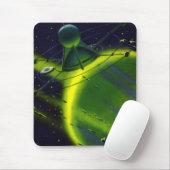 Vintage Science Fiction Grüner Planet w Raumschiff Mousepad (Mit Mouse)