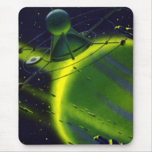 Vintage Science Fiction Grüner Planet w Raumschiff Mousepad