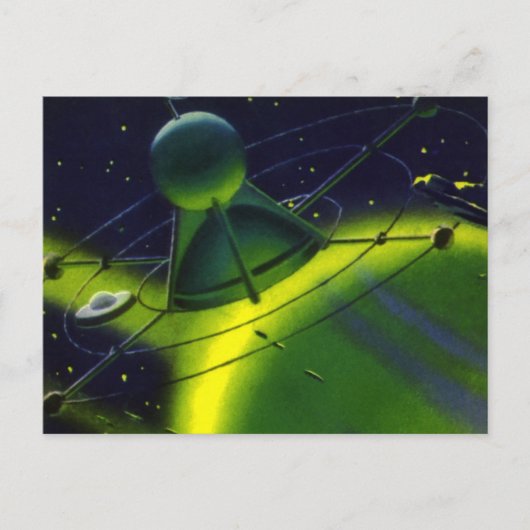 Vintage Science Fiction Grüner Planet w Raumschiff Postkarte (Vorderseite)