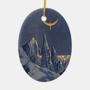 Vintage Science-Fiction, Halbmond-Schneeplanet Keramikornament