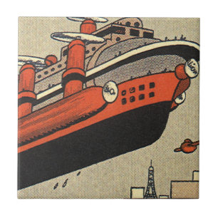 Vintage Science-Fiction-Kreuzfahrtschiff-Hubschrau Fliese