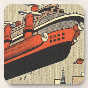 Vintage Science-Fiction-Kreuzfahrtschiff-Hubschrau Getränkeuntersetzer