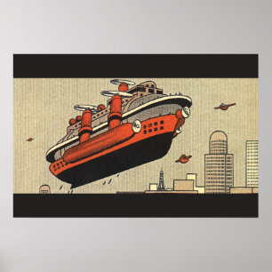 Vintage Science-Fiction-Kreuzfahrtschiff-Hubschrau Poster