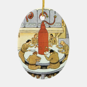 Vintage Science-Fiction, Labortechniker essen Keramikornament