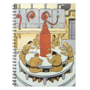 Vintage Science-Fiction, Labortechniker essen Notizblock