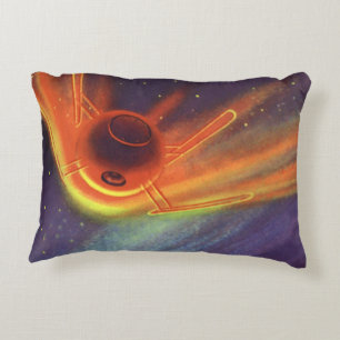 Vintage Science-Fiction, leuchtende Rakete im Welt Dekokissen
