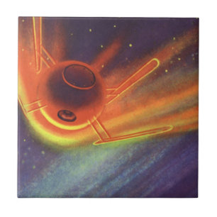 Vintage Science-Fiction, leuchtende Rakete im Welt Fliese