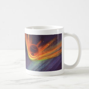 Vintage Science-Fiction, leuchtende Rakete im Welt Kaffeetasse