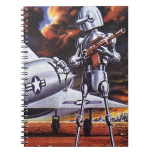 Vintage Science-Fiction Militärroboter Soldaten Notizblock