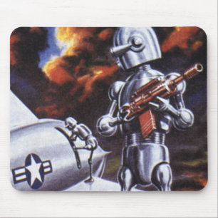 Vintage Science-Fiction-Militärrobotersoldaten Mousepad