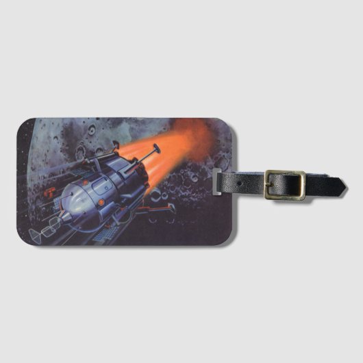 Vintage Science Fiction, Mondrakete abstrahlen Gepäckanhänger (Vorderseite (Horizontal))