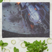 Vintage Science Fiction, Mondrakete abstrahlen Geschirrtuch (Gefaltet)