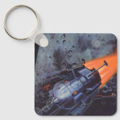 Vintage Science Fiction, Mondrakete abstrahlen Schlüsselanhänger (Vorderseite)