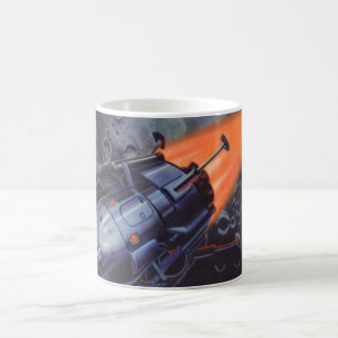 Vintage Science Fiction, Mondraketenexplosion aus Kaffeetasse