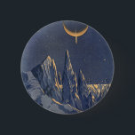 Vintage Science Fiction, Mondschneeplanet Button<br><div class="desc">Vintage Illustration futuristische Science Fiction Planeten und Weltraumbild. Ein 50er Retro-Sci-Fi-Comic Buch-Design mit einem fremden Planeten bedeckt mit Eis und Schnee in der Nacht mit einem Halbmond über den Bergen im Winter.</div>