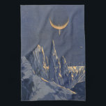 Vintage Science Fiction, Mondschneeplanet Handtuch<br><div class="desc">Vintage Illustration futuristische Science Fiction Planeten und Weltraumbild. Ein 50er Retro-Sci-Fi-Comic Buch-Design mit einem fremden Planeten bedeckt mit Eis und Schnee in der Nacht mit einem Halbmond über den Bergen im Winter.</div>