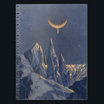 Vintage Science Fiction, Mondschneeplanet Notizblock<br><div class="desc">Vintage Illustration futuristische Science Fiction Planeten und Weltraumbild. Ein 50er Retro-Sci-Fi-Comic Buch-Design mit einem fremden Planeten bedeckt mit Eis und Schnee in der Nacht mit einem Halbmond über den Bergen im Winter.</div>