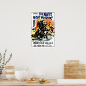 Vintage Science Fiction Navy gegen das Nachtmonste Poster (Küche)