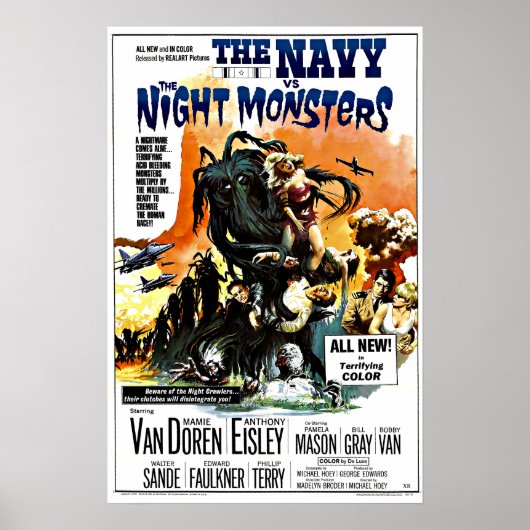 Vintage Science Fiction Navy gegen das Nachtmonste Poster (Vorne)