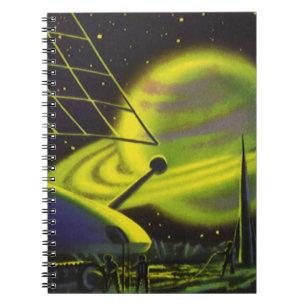 Vintage Science Fiction Neon Green Planet w Rings Notizblock