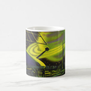 Vintage-Science-Fiction-Neon-Grün-Planet mit Ringe Kaffeetasse