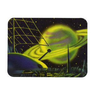 Vintage-Science-Fiction-Neon-Grün-Planet mit Ringe Magnet