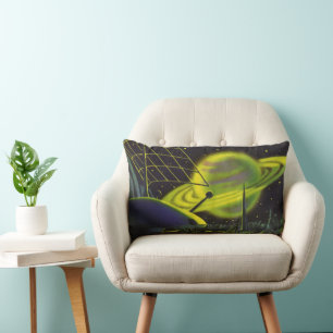 Vintage-Science-Fiction-Neon-Grüner-Planet mit Rin Lendenkissen