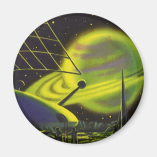 Vintage-Science-Fiction-Neon-Grüner-Planet mit Rin Magnet