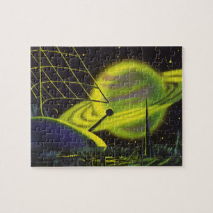 Vintage Science-Fiction Neon-Grüner Planet mit Rin Puzzle