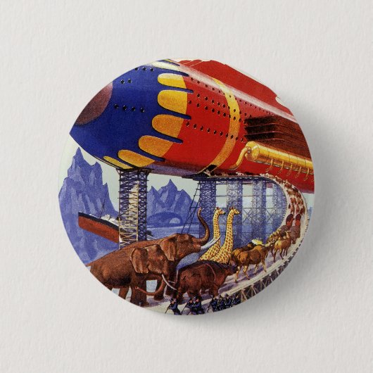 Vintage Science-Fiction, Noahs Arche wilde Tiere Button (Vorderseite)