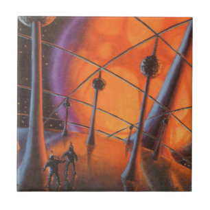 Vintage Science Fiction, Orangefarbene Sonne und A Fliese
