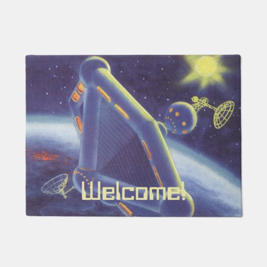 Vintage Science Fiction Orbit-Raumstation Fußmatte (Vorderseite)